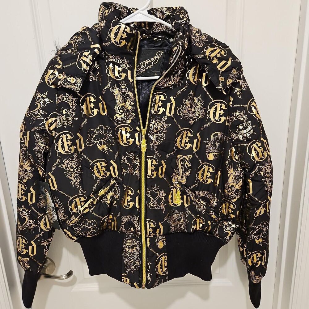 Ed-hardy Women's Black and Gold Jacket